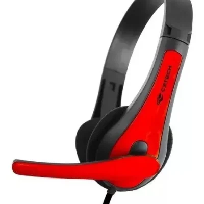 Fone Com Microfone Ph-30bk Preto C3 Tech Cor Preto/vermelho